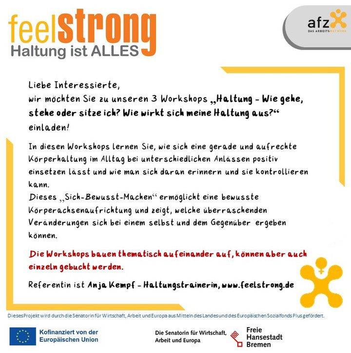 afz und zibnet in Bremerhaven machen 3 Workshops mit feelstrong - Haltungstraining